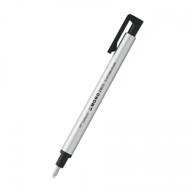 Silver Barrel Square Tip Tombow MONO Zero Pen-Style Eraser Round Tip